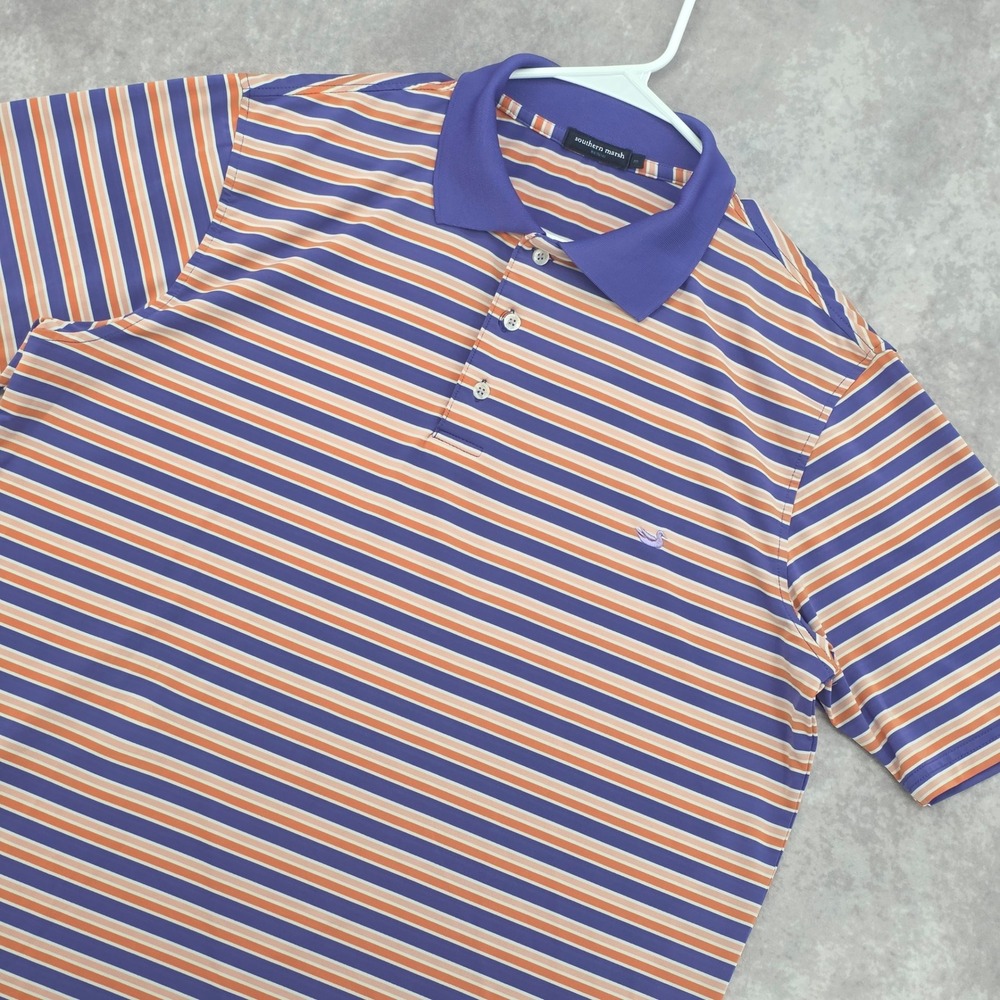 Southern‎ Marsh Mens Striped Golf Polo Shirt Performance Purple Orange Medium